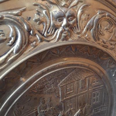 Vintage Large Brass Embossed Charger Wall Decor