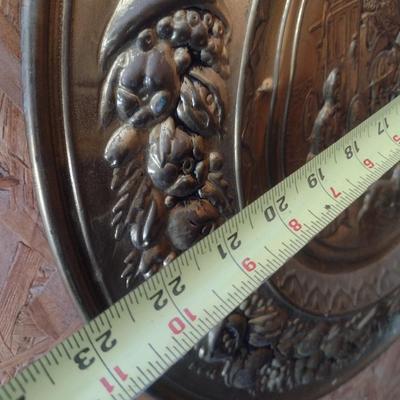 Vintage Large Brass Embossed Charger Wall Decor