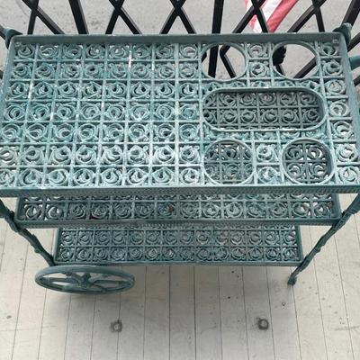 Vintage Cast Aluminum Three-Tier Patio Bar Cart