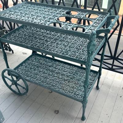 Vintage Cast Aluminum Three-Tier Patio Bar Cart
