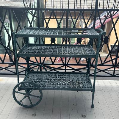 Vintage Cast Aluminum Three-Tier Patio Bar Cart