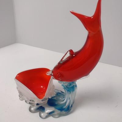 Colorful Art Glass Fish Vase