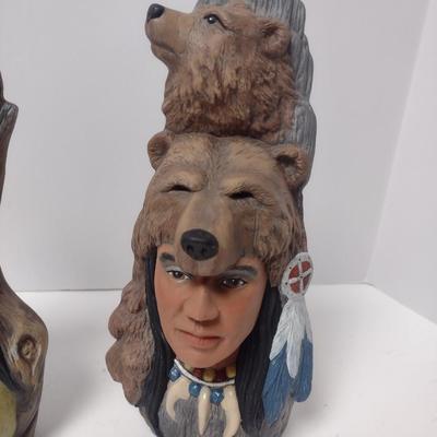 Pair of Artist Signed Ceramic Native American Figural Statuettes