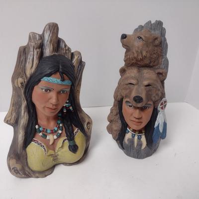 Pair of Artist Signed Ceramic Native American Figural Statuettes