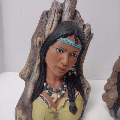 Pair of Artist Signed Ceramic Native American Figural Statuettes