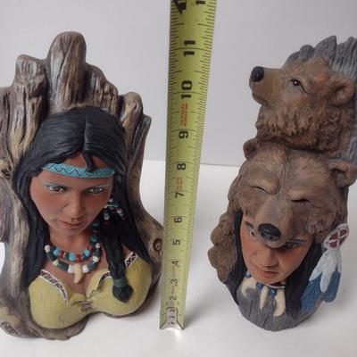 Pair of Artist Signed Ceramic Native American Figural Statuettes