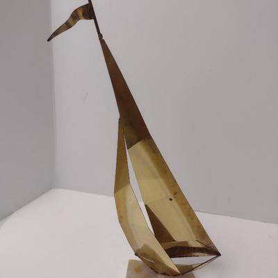 Pair of Vintage Metal Brass Sailboat Yachts Large One Signed by Artist