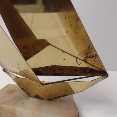 Pair of Vintage Metal Brass Sailboat Yachts Large One Signed by Artist