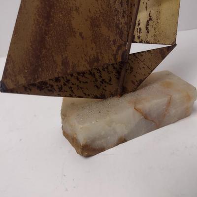 Pair of Vintage Metal Brass Sailboat Yachts Large One Signed by Artist