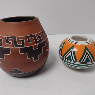 Pair of Clay Ceramic Traditional Native American Design Bowls