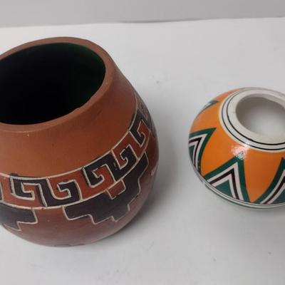 Pair of Clay Ceramic Traditional Native American Design Bowls