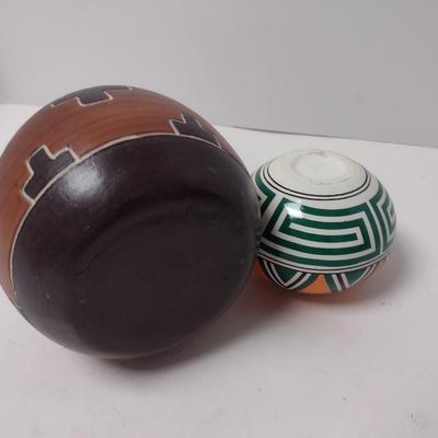 Pair of Clay Ceramic Traditional Native American Design Bowls