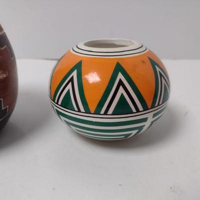 Pair of Clay Ceramic Traditional Native American Design Bowls