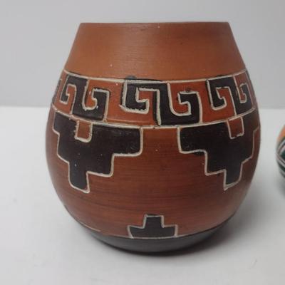 Pair of Clay Ceramic Traditional Native American Design Bowls