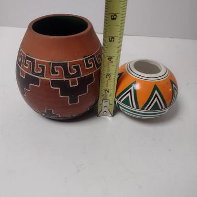 Pair of Clay Ceramic Traditional Native American Design Bowls