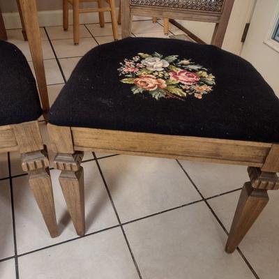 Set of Four Vintage High Back Dining Chairs with Cane Back and Hand Cross Stitched Seats