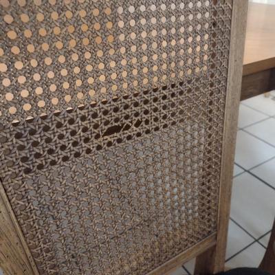 Set of Four Vintage High Back Dining Chairs with Cane Back and Hand Cross Stitched Seats