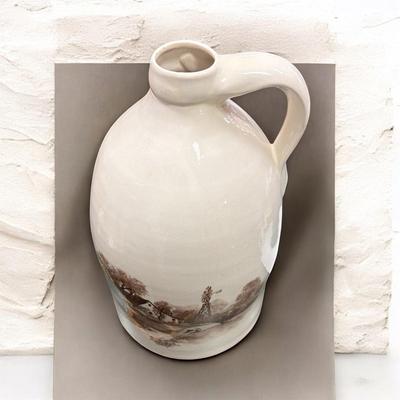 Sale Photo Thumbnail #354: White Ceramic Farmhouse Style Jug with a Sepia Toned Pastoral Landscape Design