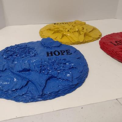 Set of Three Plaster Motivational Wall Decor Faith, Love, Hope