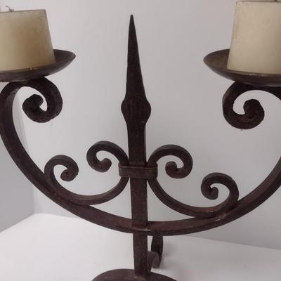 Vintage Thick Wrought Iron Double Arm Candelabra