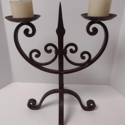 Vintage Thick Wrought Iron Double Arm Candelabra