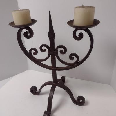 Vintage Thick Wrought Iron Double Arm Candelabra