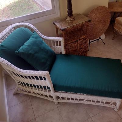 Faux Wicker Weave Chaise Lounge with Cushions