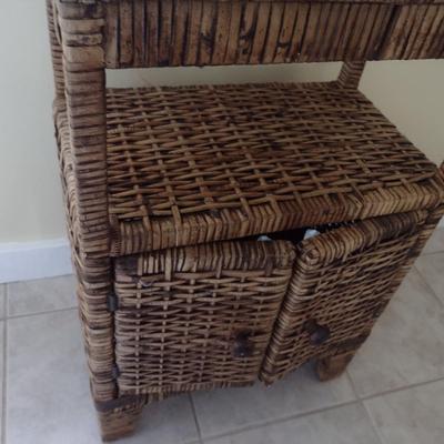 Rattan Wicker Weave Accent Table with Glass Cover