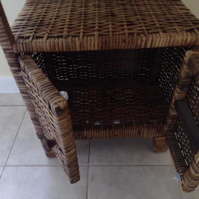 Rattan Wicker Weave Accent Table with Glass Cover