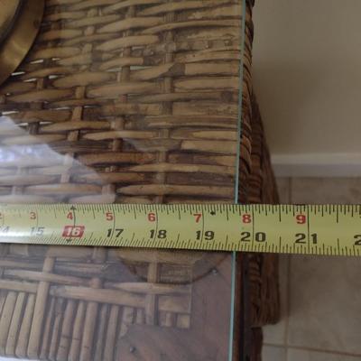 Rattan Wicker Weave Accent Table with Glass Cover