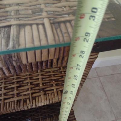 Rattan Wicker Weave Accent Table with Glass Cover