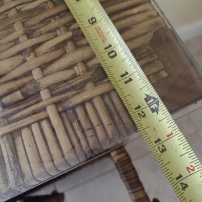 Rattan Wicker Weave Accent Table with Glass Cover