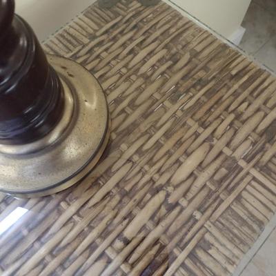 Rattan Wicker Weave Accent Table with Glass Cover