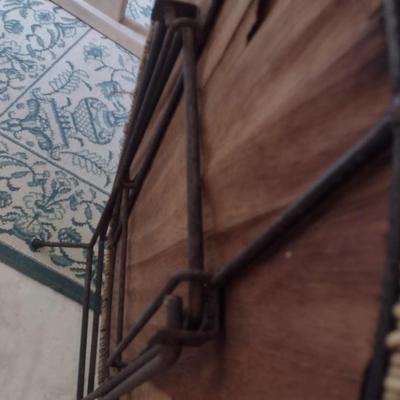 Pair of Wicker Rattan Folding Accent Tables with Wrought Metal Leg Base