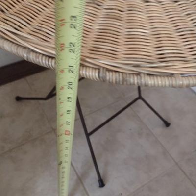 Pair of Wicker Rattan Folding Accent Tables with Wrought Metal Leg Base