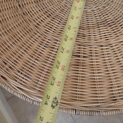 Pair of Wicker Rattan Folding Accent Tables with Wrought Metal Leg Base