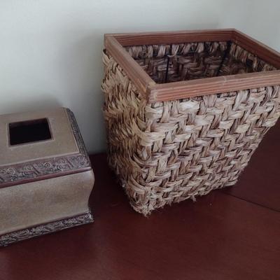 Pair of Decorative Home Accessories Items Kleenex Box Cover and Trash Receptable
