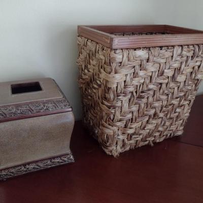 Pair of Decorative Home Accessories Items Kleenex Box Cover and Trash Receptable
