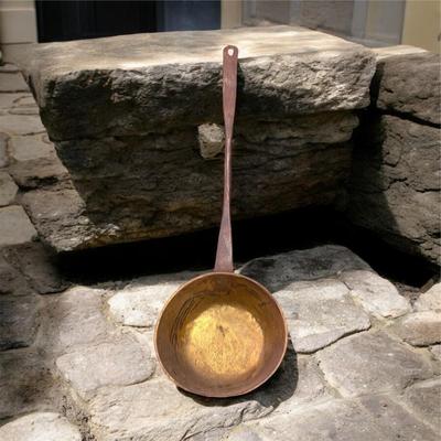 Sale Photo Thumbnail #360: Vintage Wrought Iron and Brass Long Handle Ladle  Approximately 20" Long x 6" Wide