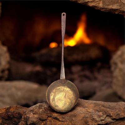 Sale Photo Thumbnail #359: Vintage Wrought Iron and Brass Long Handle Ladle  Approximately 20" Long x 6" Wide