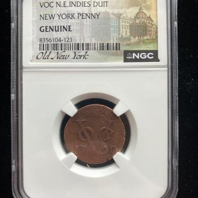 1790 VOC N.E. Indies Duit "New York Penny" (Variant Reverse) - NGC Genuine