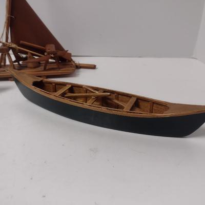 Set of Three Wood Scale Model Boats