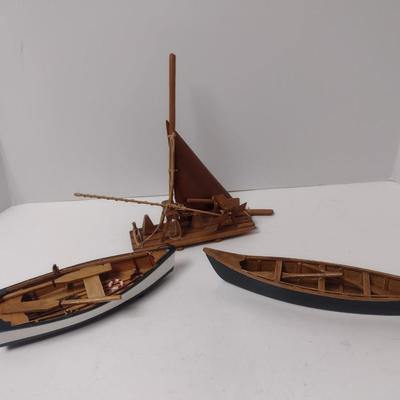 Set of Three Wood Scale Model Boats