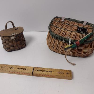 Set of Three Miniature Fishing Creels and Scaling Knife