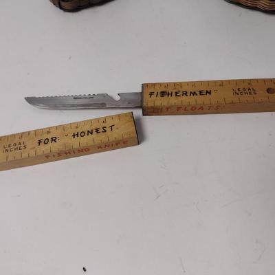 Set of Three Miniature Fishing Creels and Scaling Knife