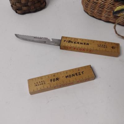 Set of Three Miniature Fishing Creels and Scaling Knife