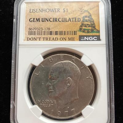 1977 Eisenhower "Ike" Dollar - NGC Gem Uncirculated "Don't Tread On Me" Special Label