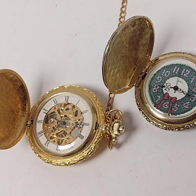 Set of Holiday Themed Pocket Watches and Pendent Watch