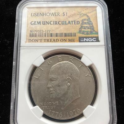 1976 Bicentennial Eisenhower "Ike" Dollar - NGC Gem Uncirculated "Don't Tread On Me" Special Label
