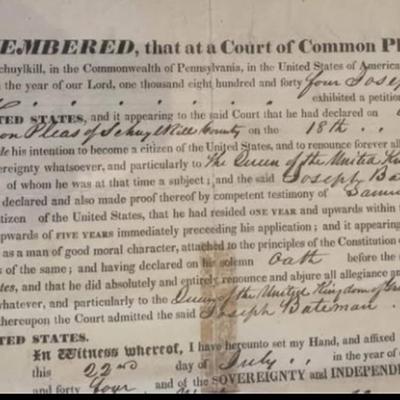 M1847 Pennsylvania Court Record – Historic Immigration-Era Ephemera